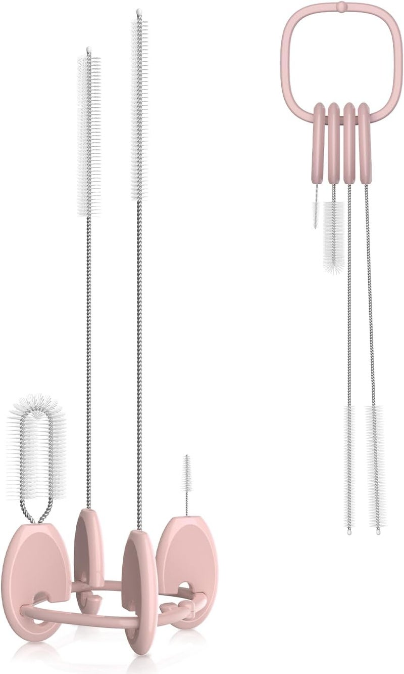 YOTIME Standing Straw Cleaner Brush Set, 4in1 Reusable Straw Brushes with Holder Ring, for Wide and Narrow Straws, Tumblers, Water Bottles and Cups, Pink - Image 1